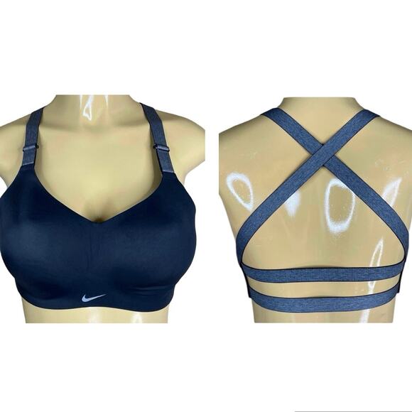 Nike Studio Training Sports Bra Dri-Fit Strappy Back Black Gray Size Small - Picture 1 of 9